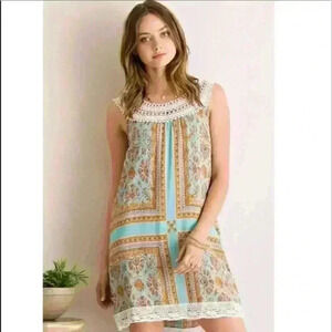Entro Lace Applique Border Print Dress